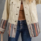Striped Frayed Hem Corduroy Jacket -