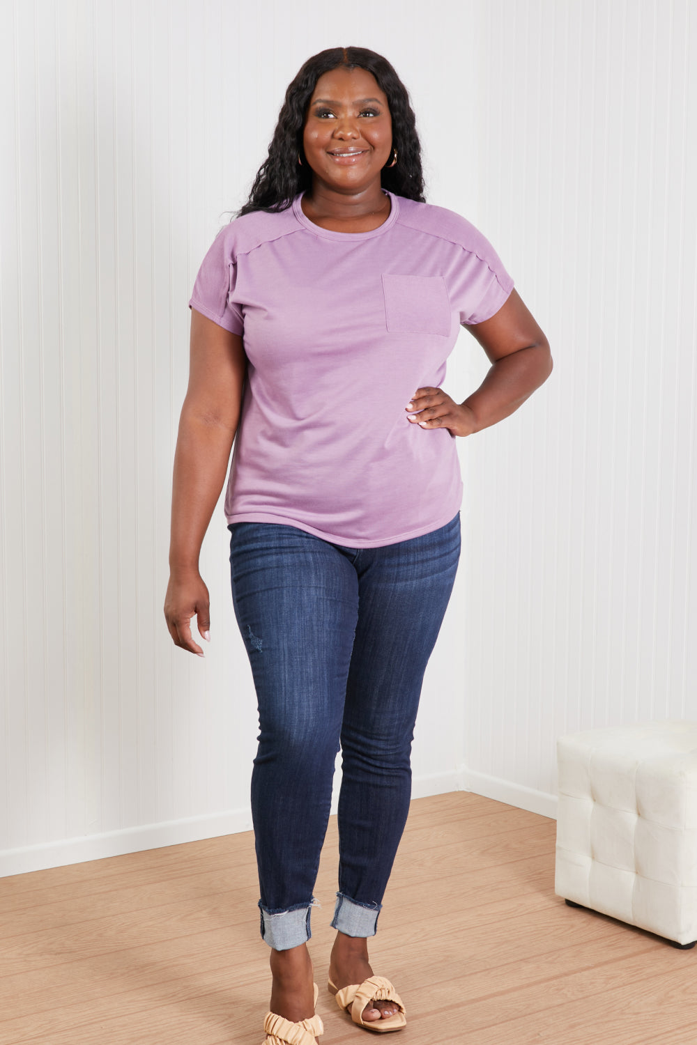 Sew In Love Stay and Chat Love Pocket Tee in Plum -