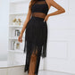 Spliced Mesh Fringe Hem Sleeveless Dress -