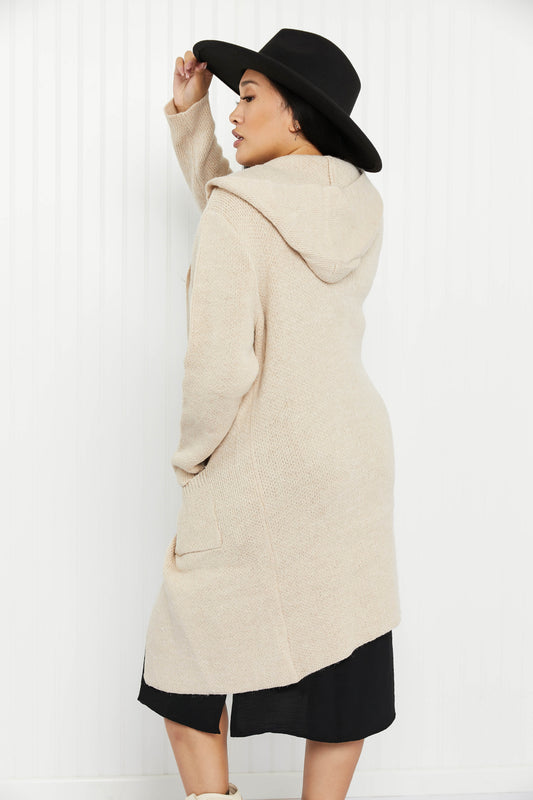 Zenana Jet Lagged Hooded Open Front Cardigan -