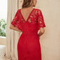 V-Neck Butterfly Sleeve Lace Dress -