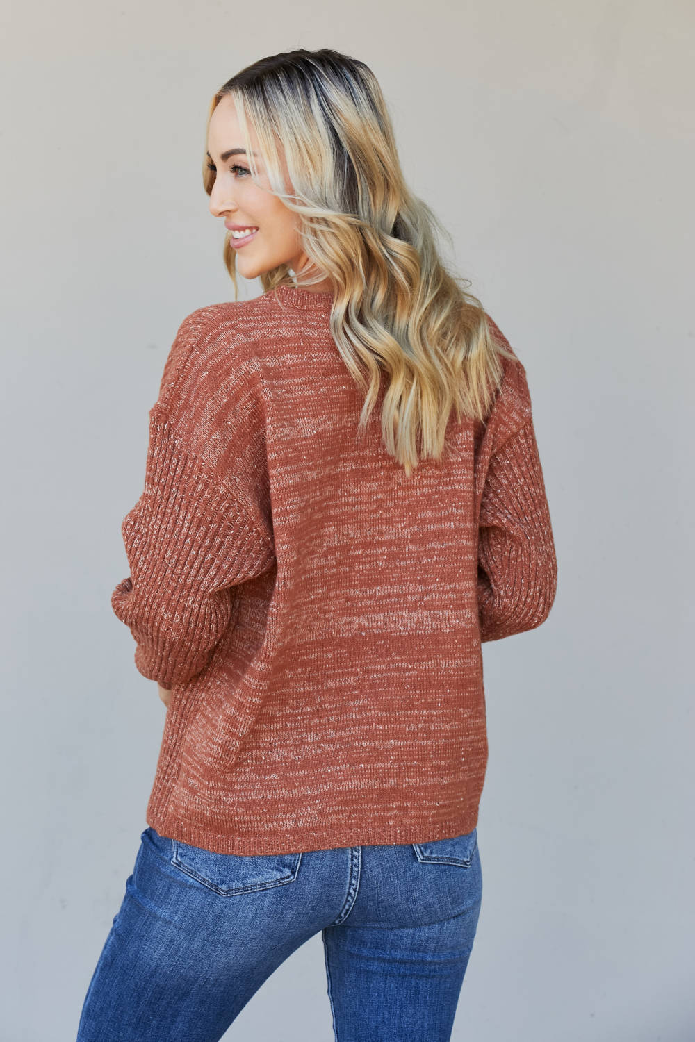 Sew In Love Full Size Mixed Knit Dropped Shoulder Sweater -