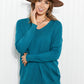 Zenana Hello Fall Center Seam Sweater in Teal -