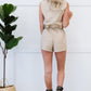 Chocolate USA Drawstring Sleeveless Romper with Pockets -