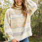 Davi & Dani Dozy Weather Full Size Geometric Fuzzy Turtleneck Sweater in Taupe -