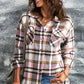 Plaid Button Front Shirt Jacket with Breast Pockets -