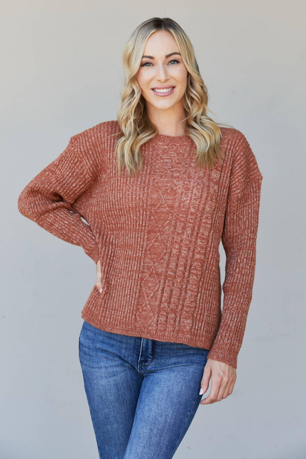 Sew In Love Full Size Mixed Knit Dropped Shoulder Sweater -