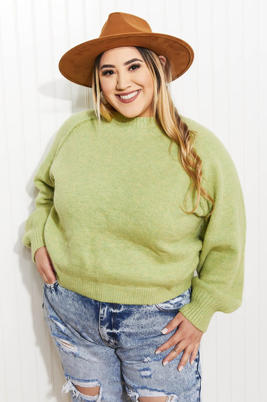 GeeGee Having Fun Reverse Stitch Cropped Sweater - Lime / S