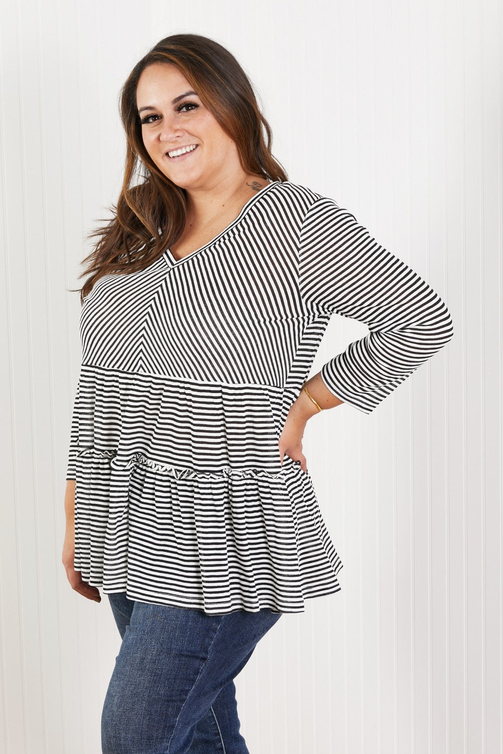 Doe & Rae Full of Love Striped Tiered Top -