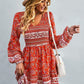 Bohemian V-Neck Balloon Sleeve Dress -