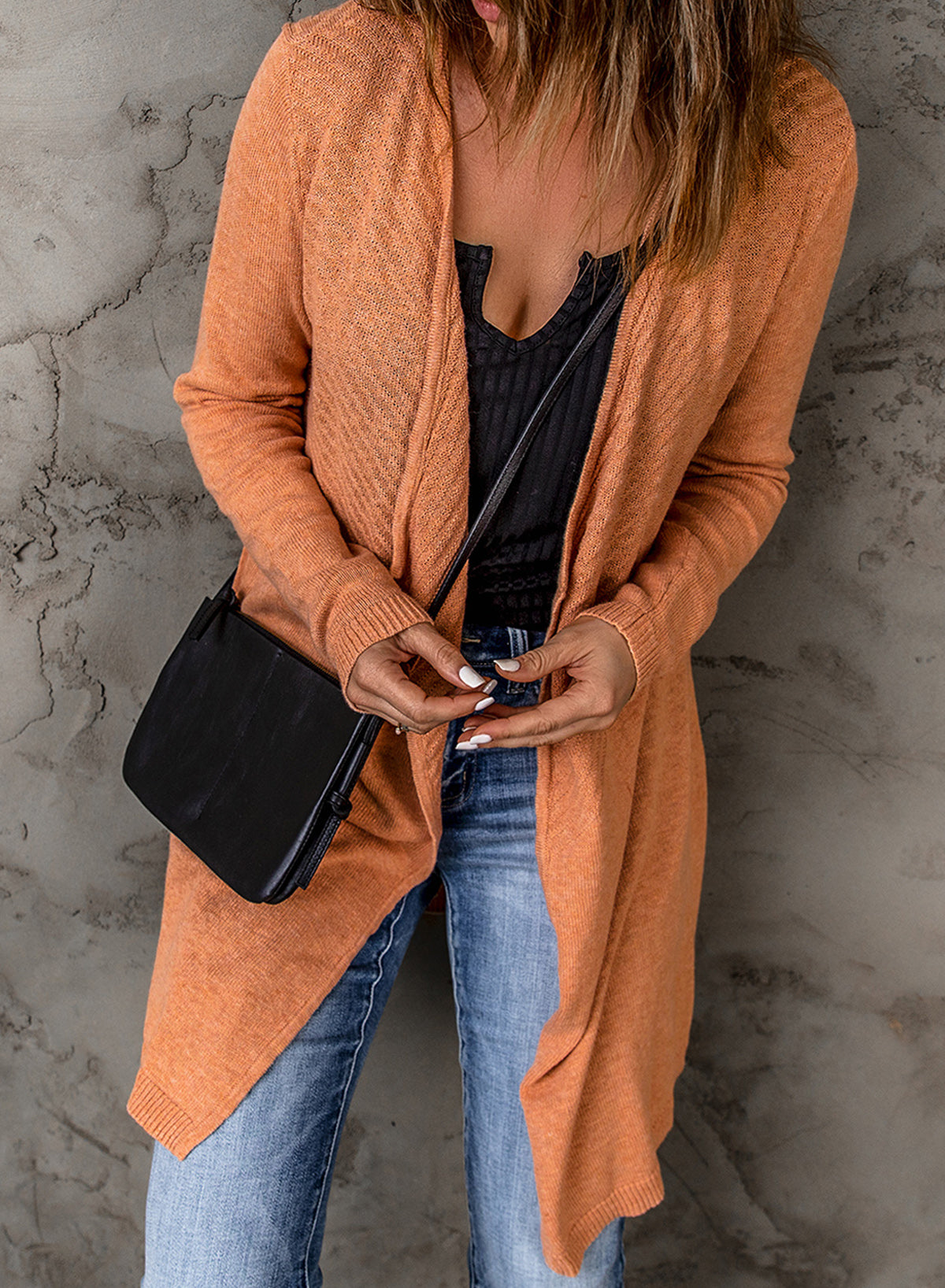 Ribbed Open Front Cardigan -