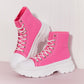 Berness Stick To It Platform Lace-Up Booties in Pink -