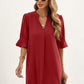 Puff Sleeve Notched Mini Shift Dress -