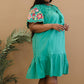 Davi & Dani Flowers for You Full Size Embroidered Dress in Green -