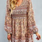 Bohemian V-Neck Balloon Sleeve Dress -