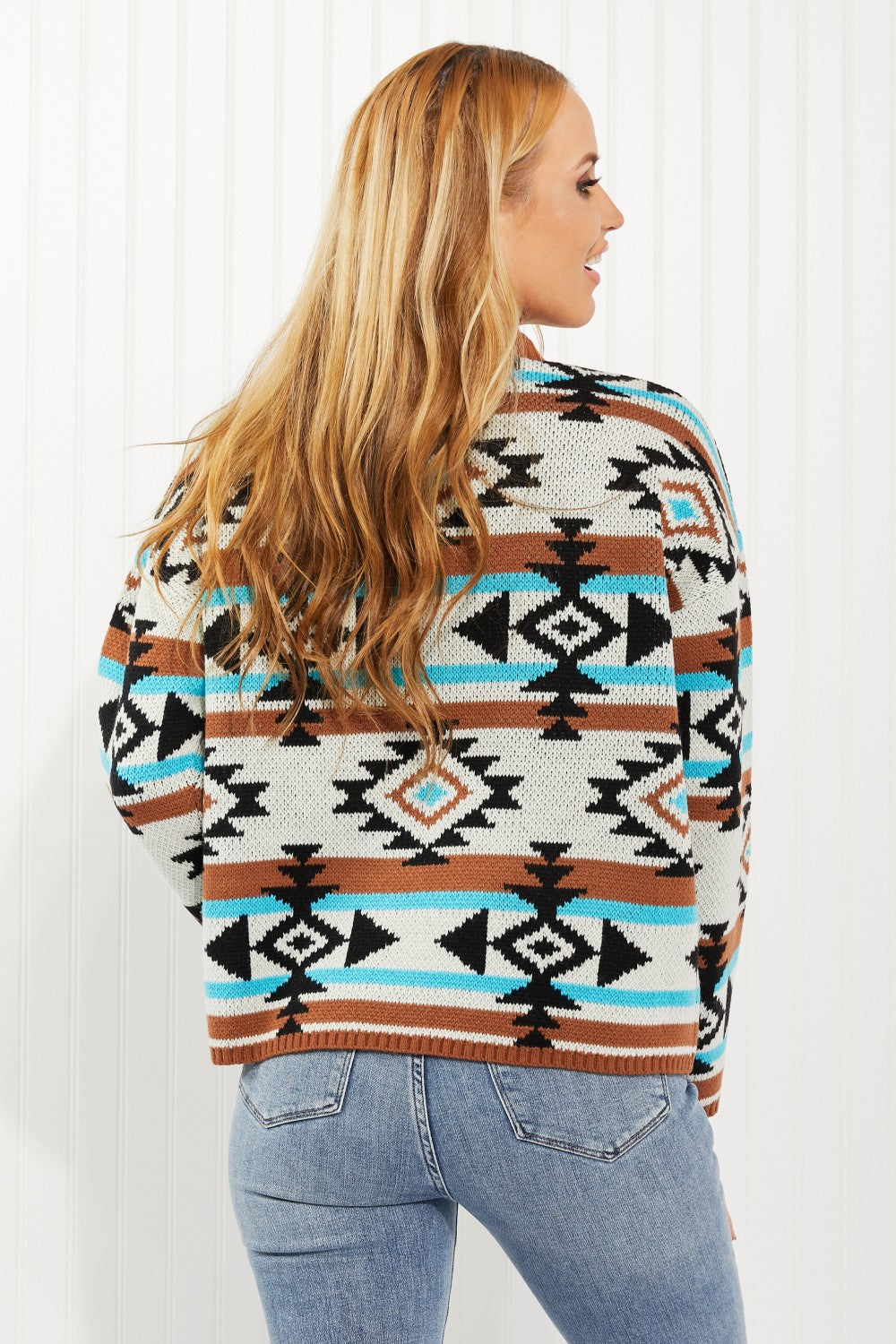 Andree by Unit Southwestern Sunset Full Size Geometric Mock Neck Sweater -