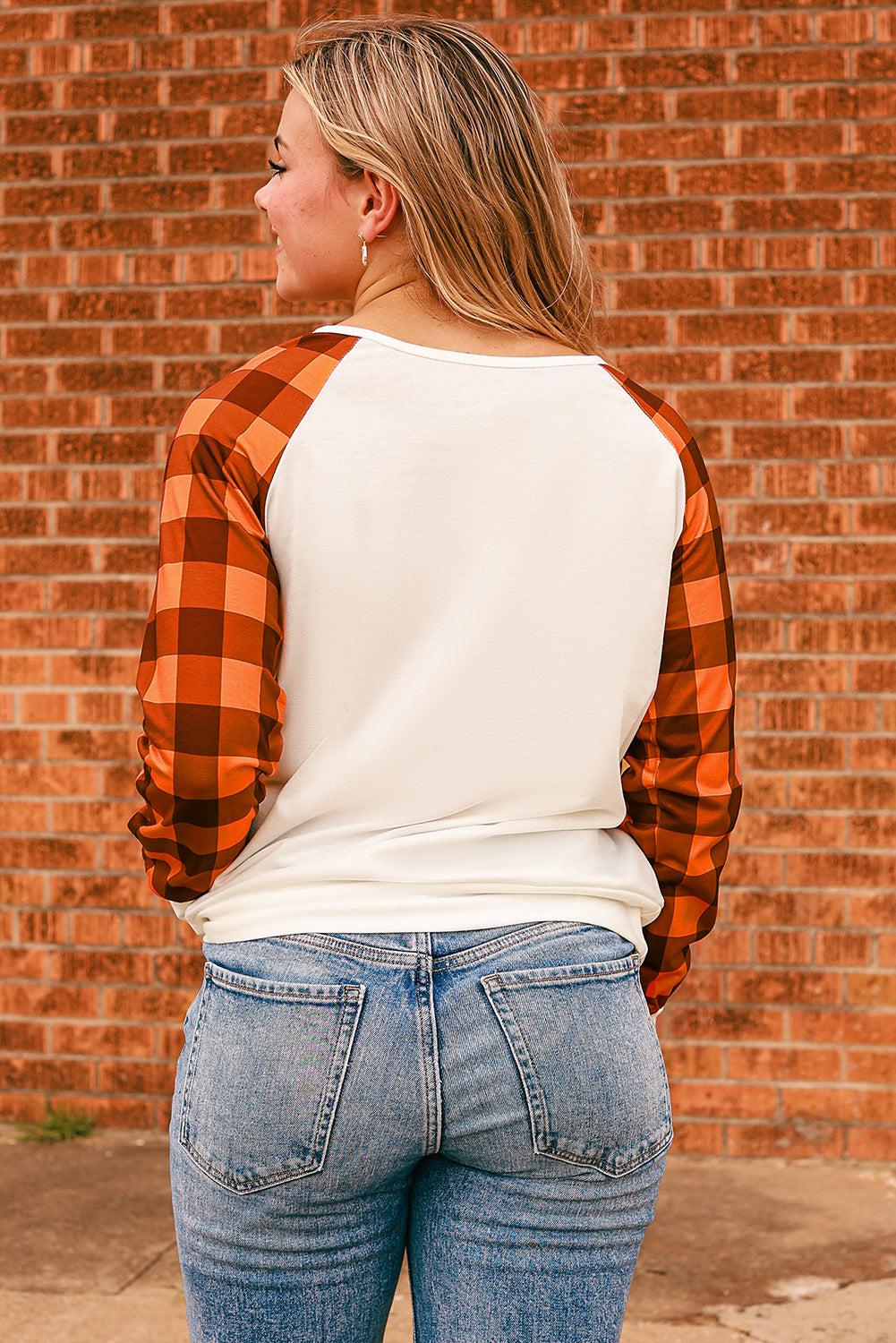 Plaid Contrast Raglan Sleeve Top -