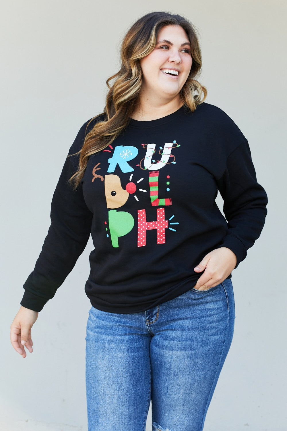 TEES2URDOOR Full Size Christmas Graphic Round Neck Sweatshirt -