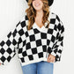 Davi & Dani Reality Check Full Size Checkered V-Neck Sweater -