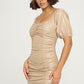 Chocolate USA Ruched Off-Shoulder PU Leather Dress -