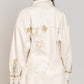 POL Star Patch Distressed Fringe Button-Up Denim Jacket in Oatmilk -
