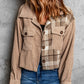 Plaid Corduroy Dropped Shoulder Jacket -