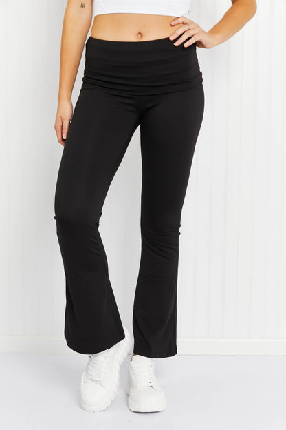 Kimberly C Break a Sweat Fold-Over Flare Leggings - Black / S