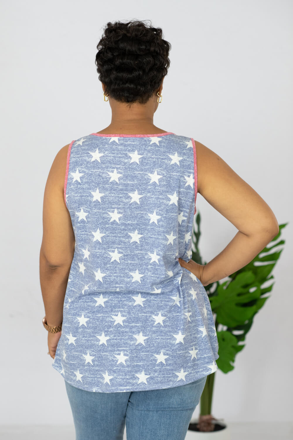 e. Luna Star Spangled Printed Sequin Pocket Tank -