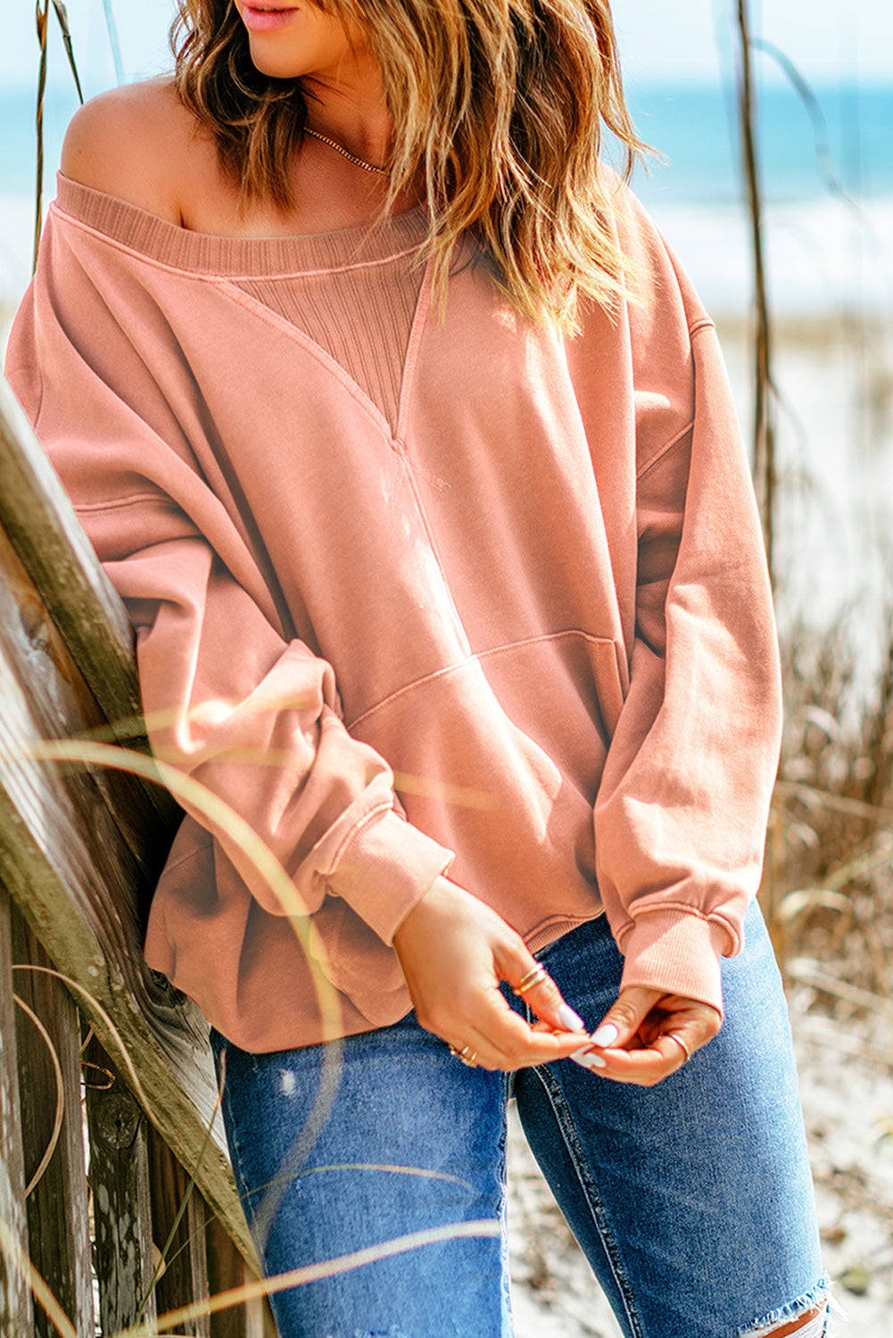 Dropped Shoulder Sweatshirt with Kangaroo Pocket -