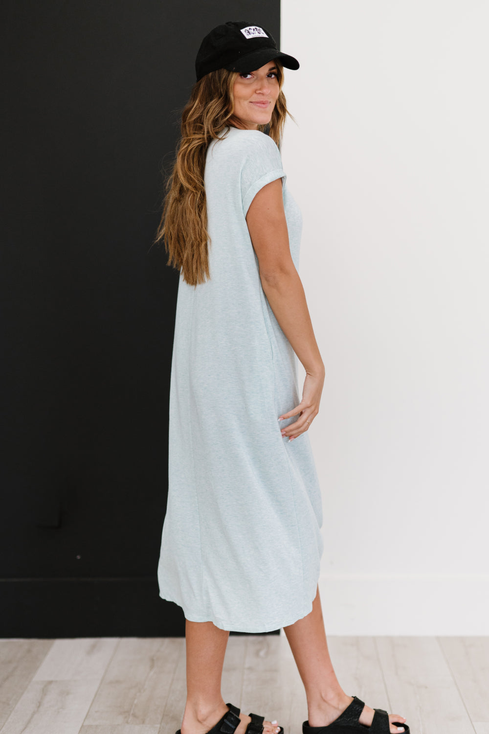 P & Rose Plot Twist T-Shirt Dress with Pockets in Mint -