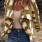 Plaid Open Front Sherpa Jacket -