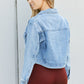 Andree by Unit Full Size Pearl Trim Cropped Denim Jacket -