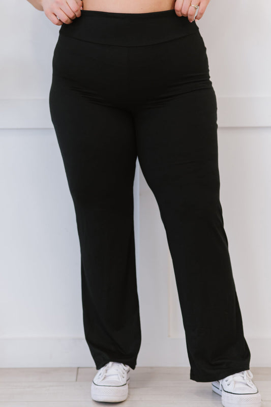 White Birch Fierce Fitness High-Waist Flared Knit Pants - Black / S