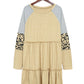 Mixed Print Frill Trim Long Sleeve Dress -