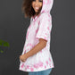Sew In Love Watching Clouds Tie-Dye Short-Sleeved Hoodie in Neon Pink -
