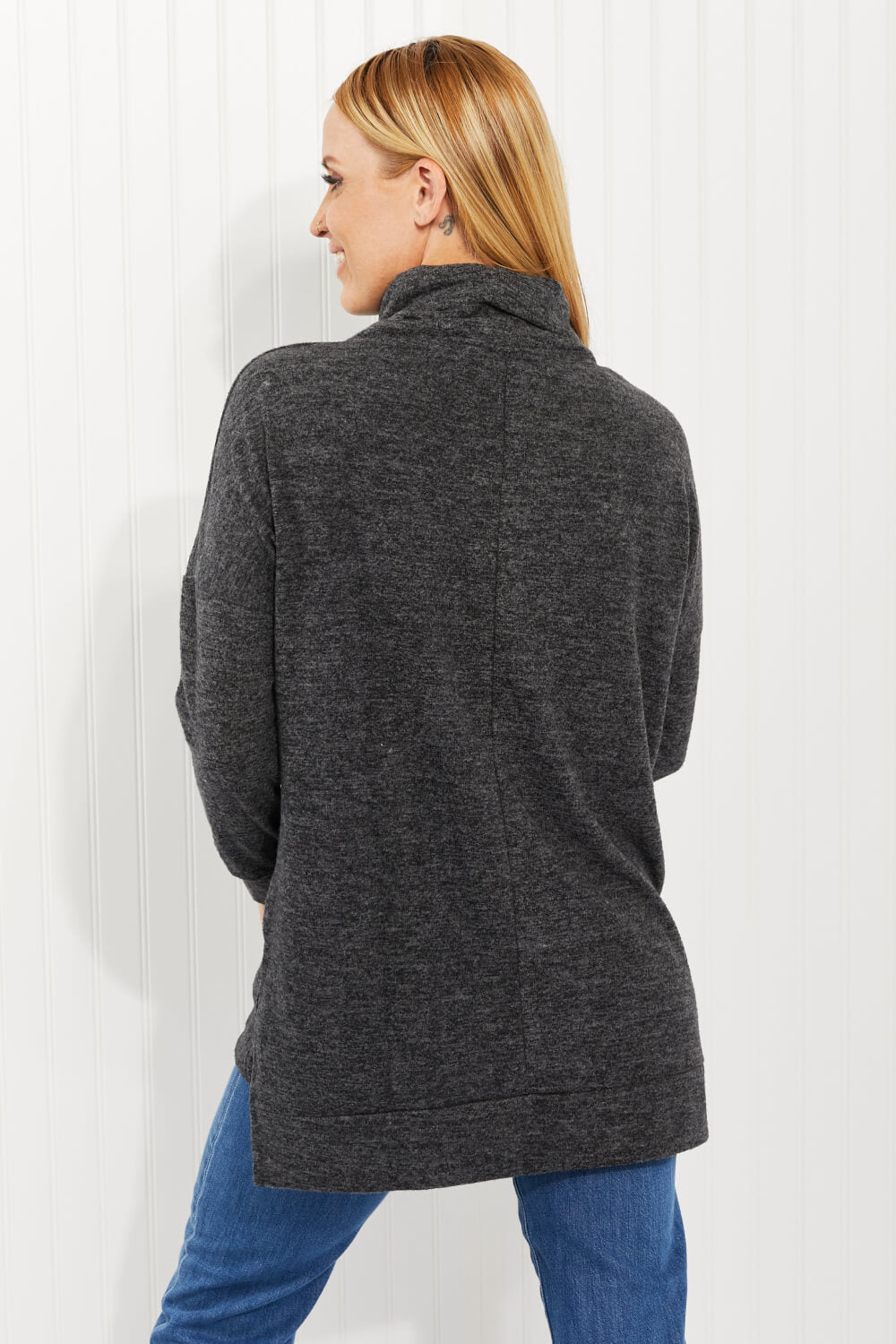 Zenana Full Size Brushed Funnel Neck Sweater -