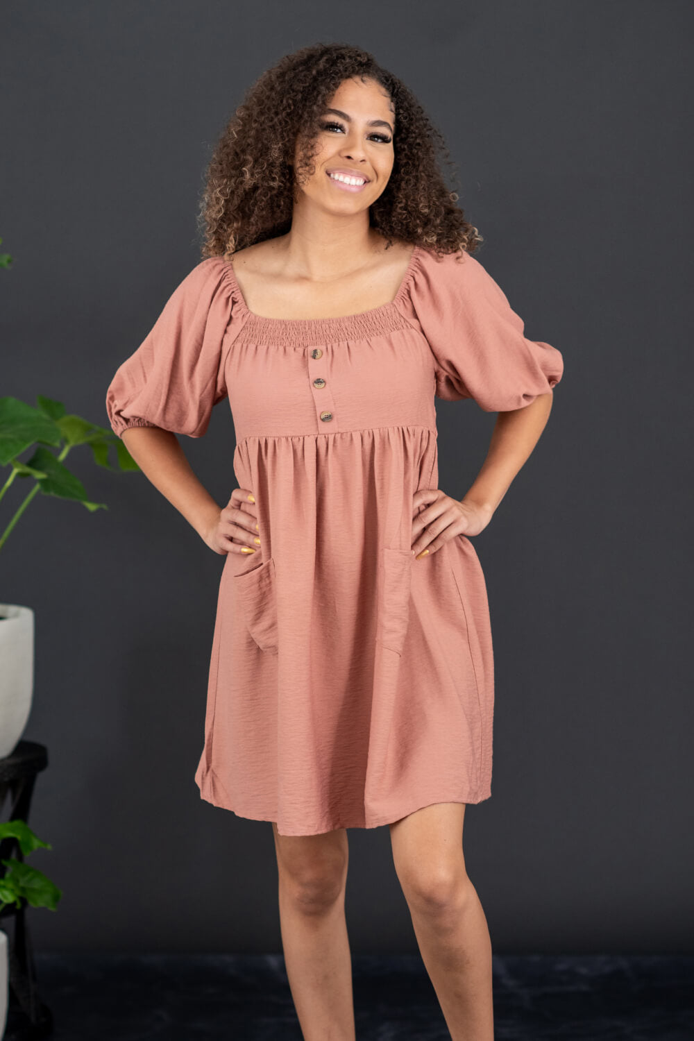 GeeGee I Promise Puff Sleeve Dress - Terra Cotta / S