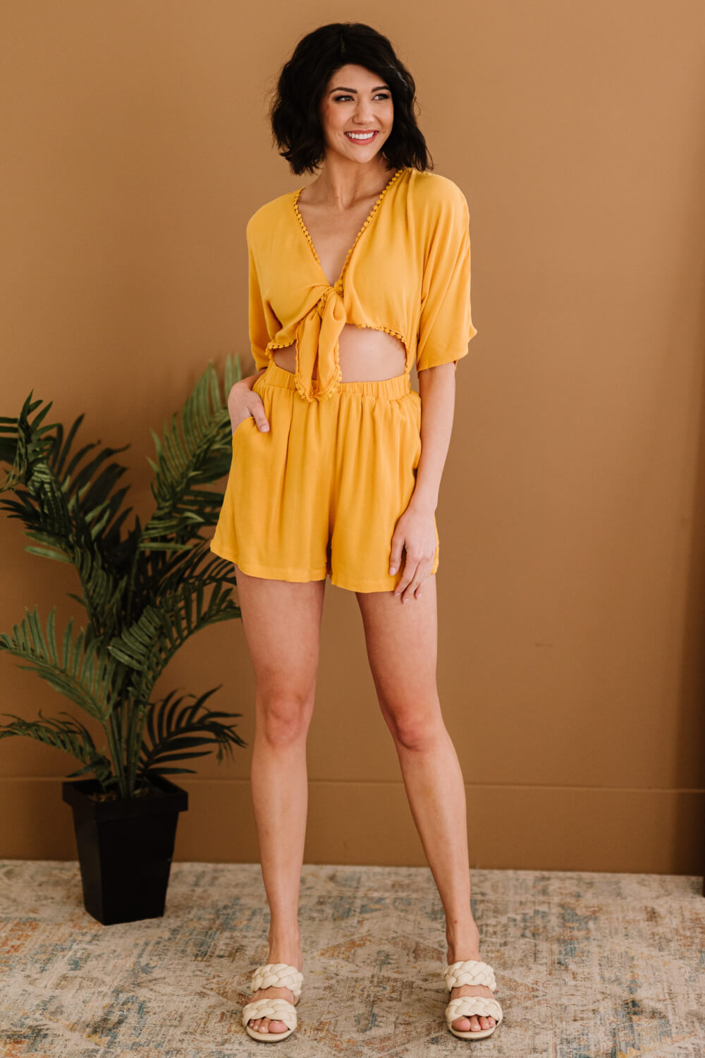 Dress Day Marigold Sunshine Tie-Front Romper -