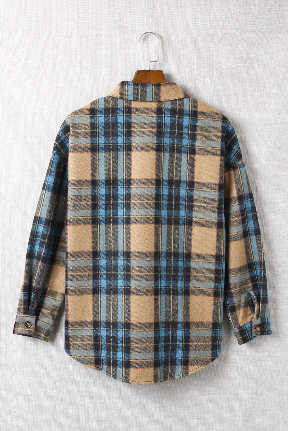 Plaid Curved Hem Shirt Jacket with Breast Pockets -