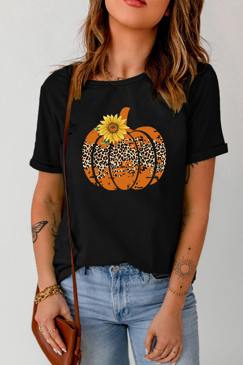 Floral Pumpkin Graphic Tee - Black / S