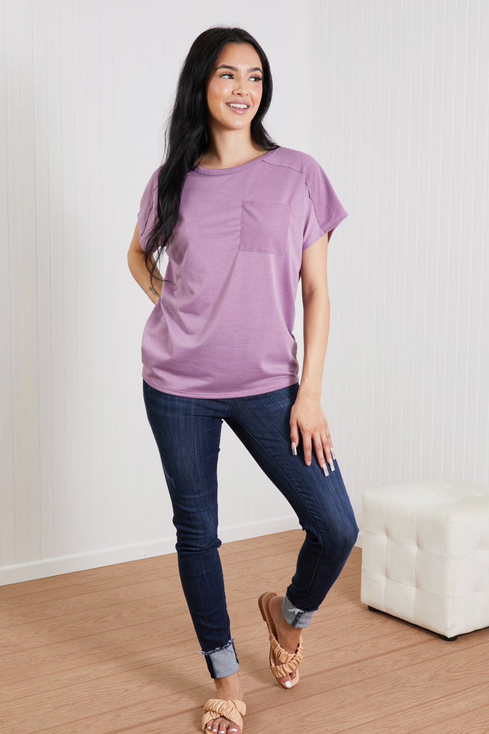 Sew In Love Stay and Chat Love Pocket Tee in Plum -