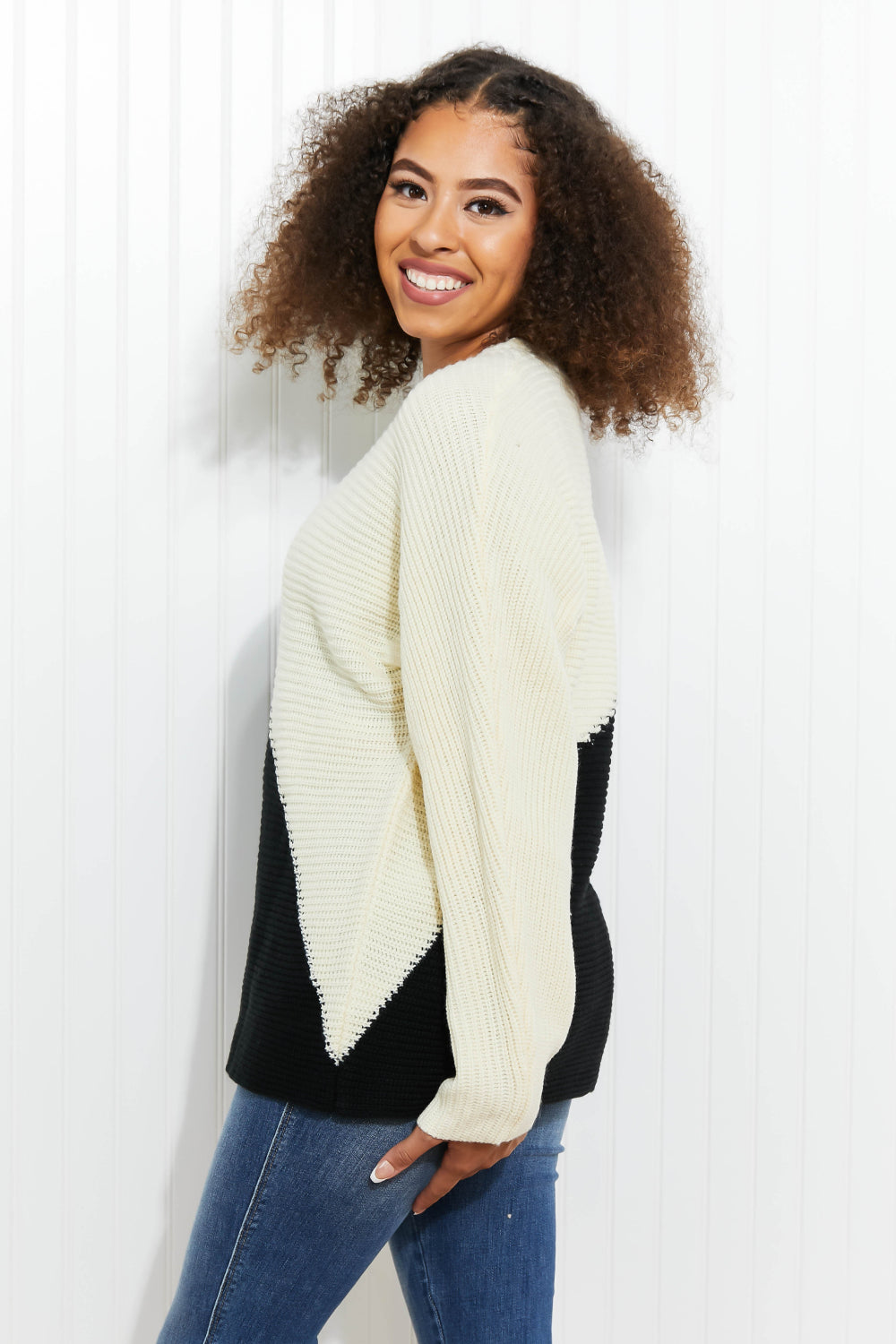 CY Fashion Half-and-Half Color Block Sweater -