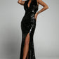 Sequin Cutout Split Sleeveless Dress -
