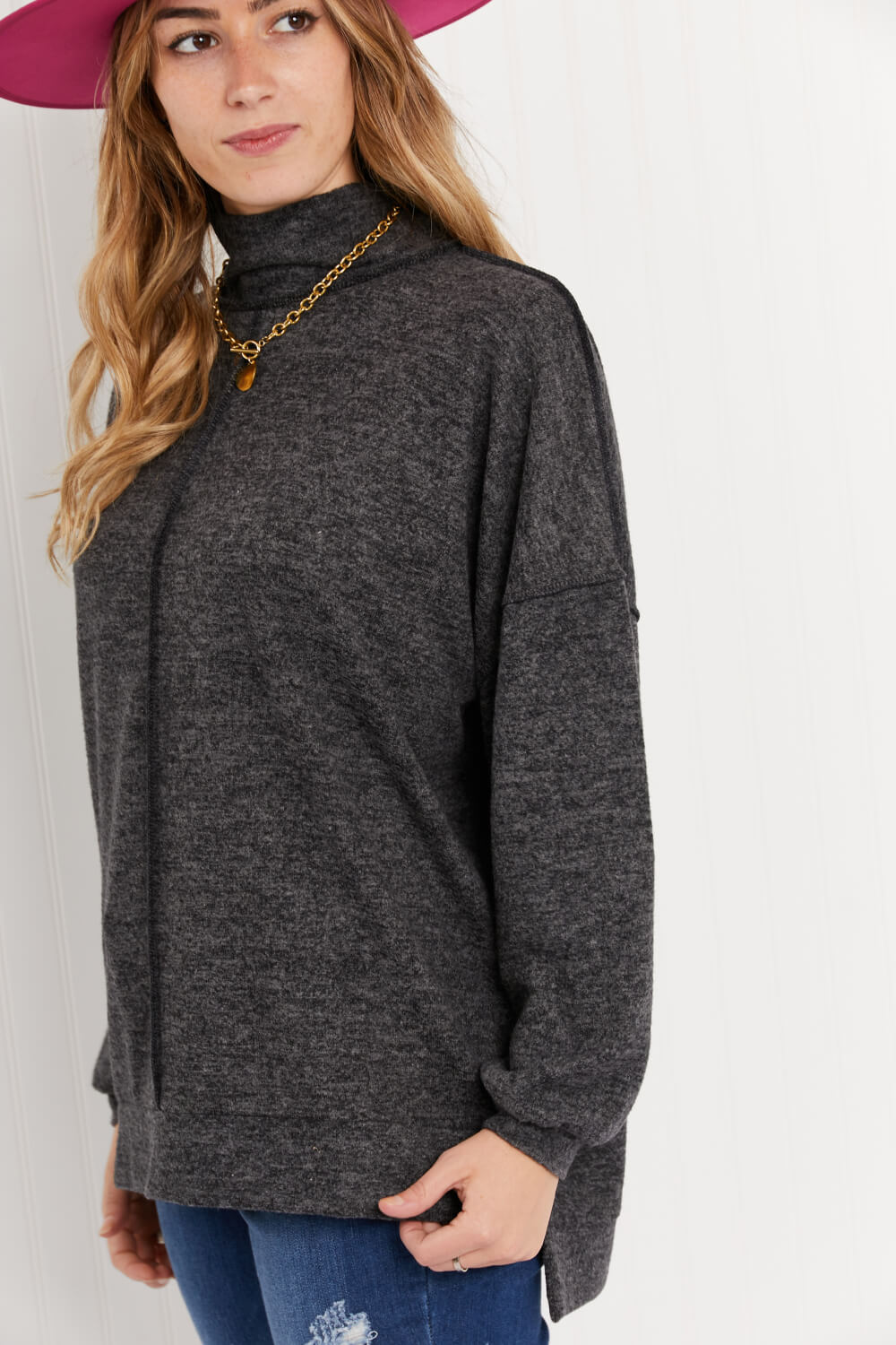 Zenana Infinitely Cozy Full Size Mock Neck Sweater -