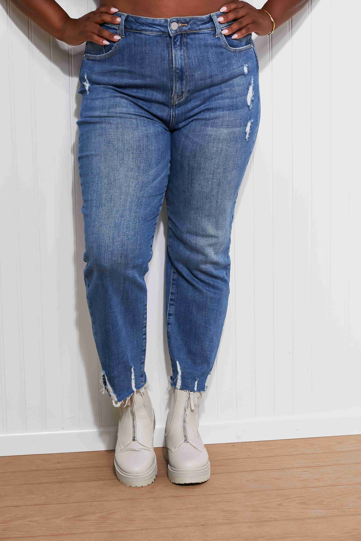 RISEN Anastasia Raw Hem Boyfriend Jeans -