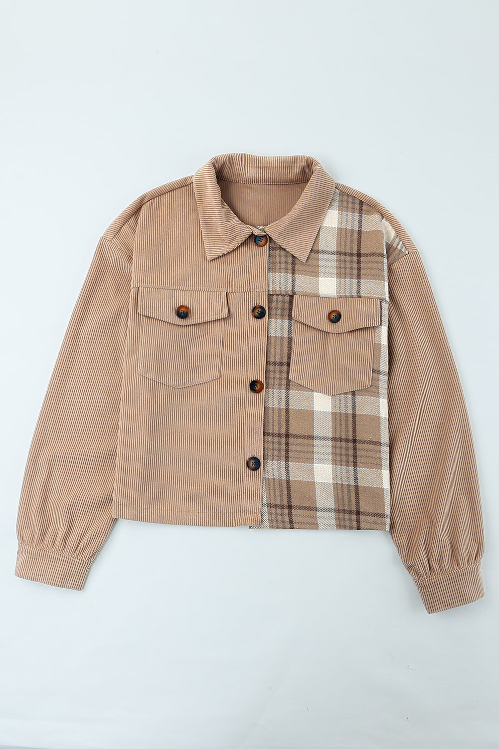 Plaid Corduroy Dropped Shoulder Jacket -