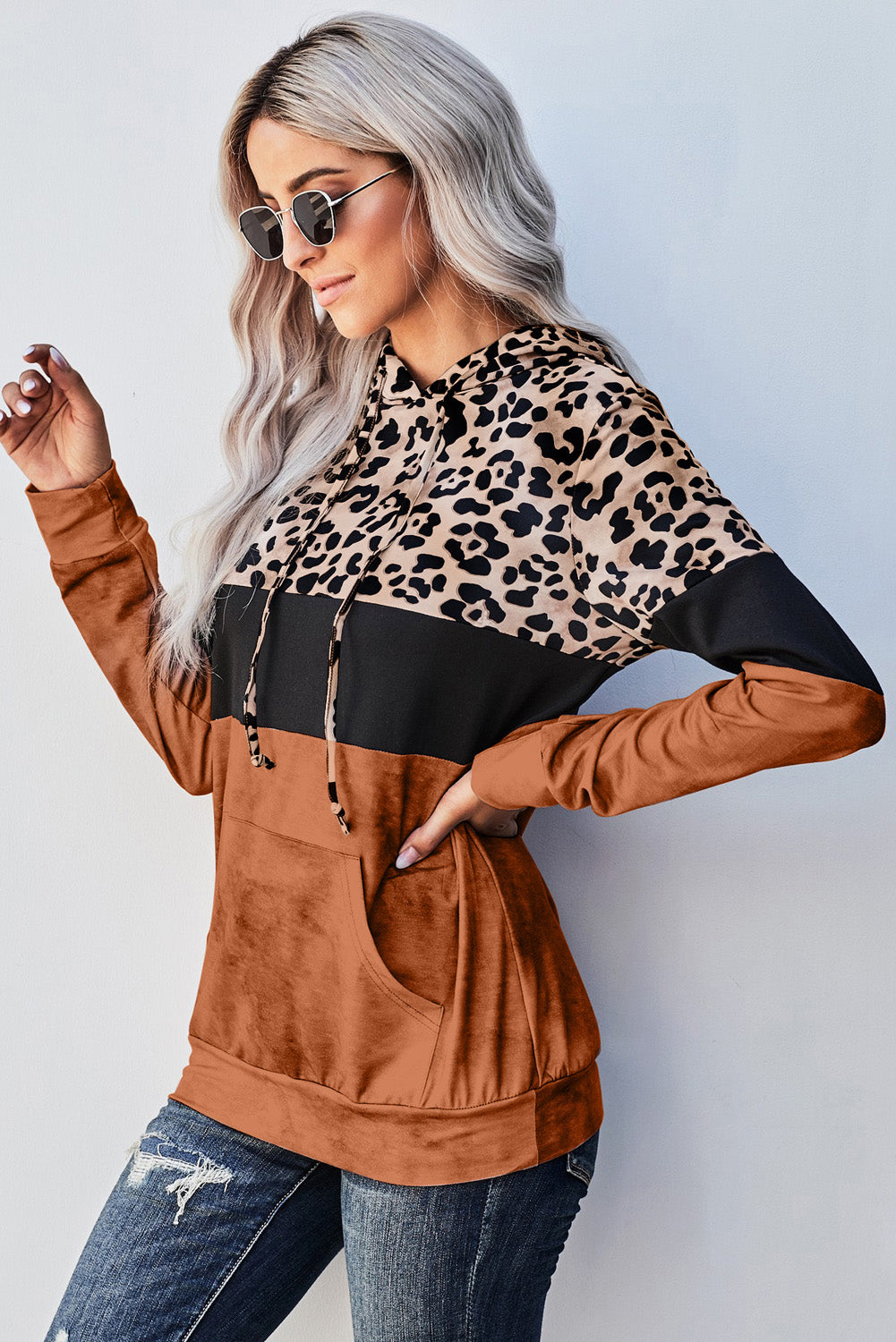 Leopard Color Block Hoodie -