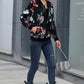 Floral Ribbed Trim Bomber Jacket -