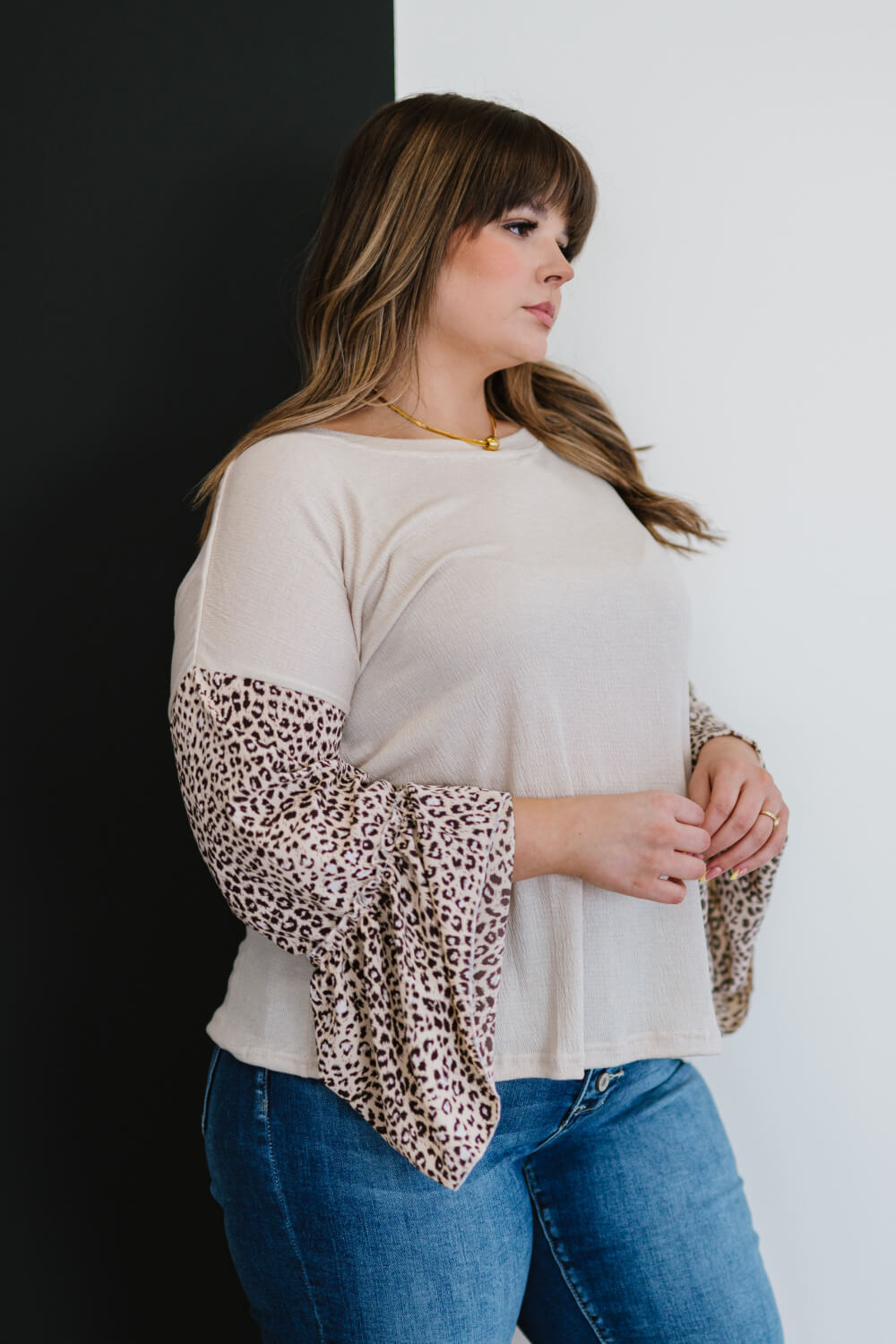 Aspire to Inspire Leopard Bell Sleeve Top -