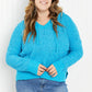 POL Game Night Full Size Textured Knit Hoodie in Pool Blue -
